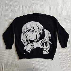 Anime Girl Misa Amane Knit Sweater Black White Manga Streetwear Pullover XL